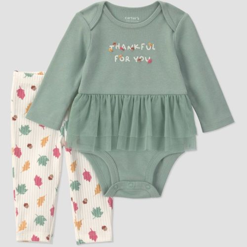 Carter's Just One You® Baby Girls' "Thankful" Tutu Set - Green/Ivory 3M