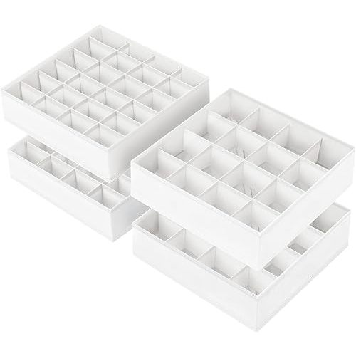 Joyoldelf Drawer Organizer 4 Pack - 2 x 24 Cell + 2 x 16 Cell Closet Organizers and Storage Dividers for Socks, Handkerchiefs, Ties, Belts (White)