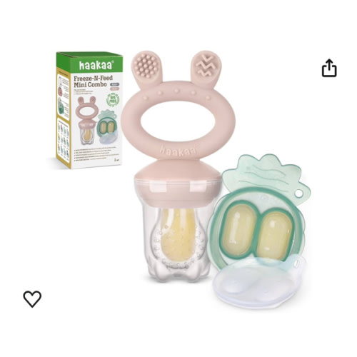 Haakaa Baby Fruit Food Feeder & Mini Freezer Nibble Tray Combo, Breastmilk Popsicle Molds for Baby Cooling Relief, BPA Free Silicone Feeder for Safe Infant Self Feeding, 4 Month+ (Blush)