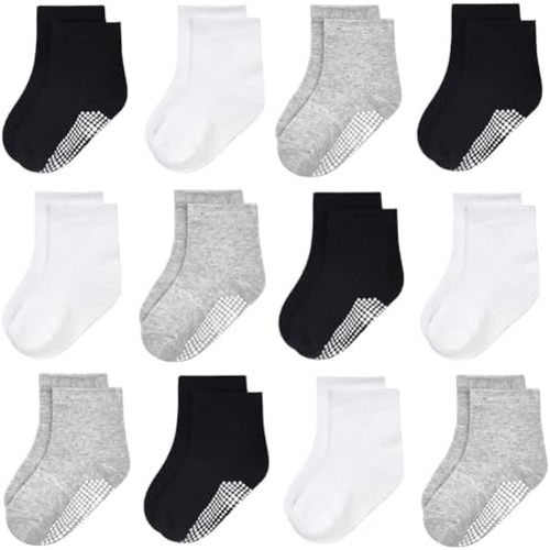GRPSKCOS Baby Socks Non Slip 12 Pairs Toddler Anti Skid Socks for 0-7 Years Infants Little Kids Boys Girls