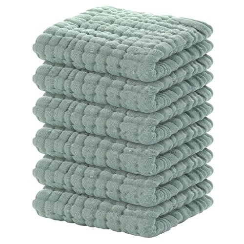 Yoofoss Muslin Baby Washcloths 100% Organic Cotton Face Towels 6 Pack Wash Cloths for Baby 12x12in Soft and Absorbent Baby Wipes (Dark Green)