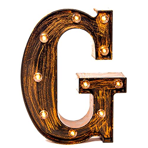 LED Marquee Letter Lights Wall Decoration Vintage Style Light Up 26 Alphabet Letter Signs for Wedding Birthday Party Christmas Home Bar Cafe Initials Decor (G)