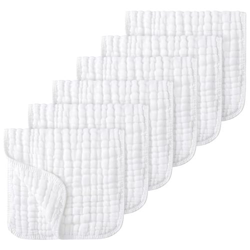 Looxii Muslin Burp Cloths 100% Cotton Muslin Cloths Large 20''x10'' Extra Soft and Absorbent 6 Pack Baby Burping Cloth Pure White