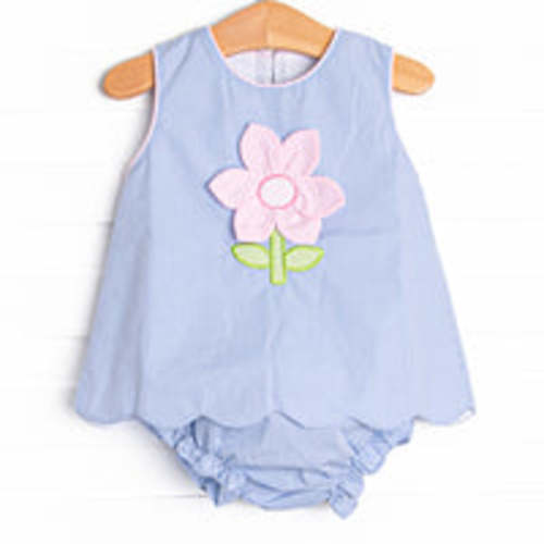 Petal Me Pretty Applique Diaper Set, Blue Gingham – Stitchy Fish