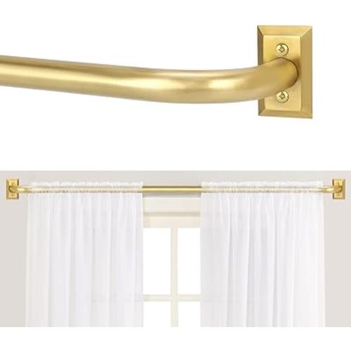 Gold Wrap Around Curtain Rods 36 to 72:Blackout Heavy Duty Adjustable Window Curtain Rod for Bedroom Kitchen,Modern Decorative Curved French Metal Single Drapery Rods Easy Install,Brushed Gold