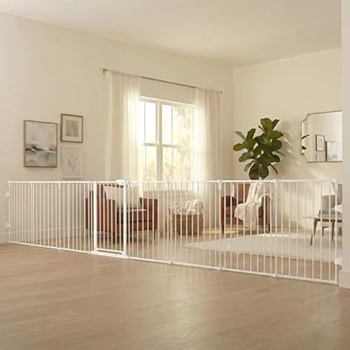 Regalo Safety 192" Super Wide Baby Gate & Play Yard, 2-in-1 Convertible Extra Wide Safety Barrier, Hardware Mounted for Toddlers & Pets, Tested & Safe for 30 Years, American Designed & Owned, White