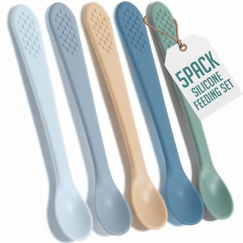 Baby Spoons - Infant Spoons First Stage - Silicone Baby Spoon For Self Feeding - First Stage Baby Feeding Spoon Set Gum Friendly - BPA Free, Blue