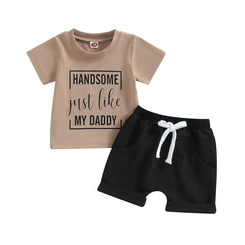 Kupretty Toddler Baby Boy Summer Clothes Letter Graphic Short Sleeve Shirt T-Shirt Tops + Casual Shorts Outfit Set