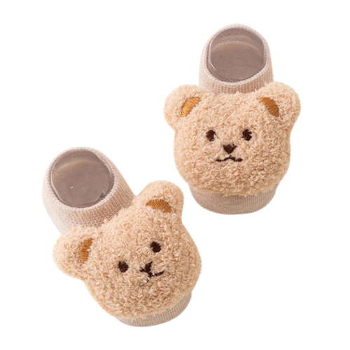 Gpaecead Newborn Baby Socks With Grips Crew Socks Plush Thick Walking Cute Floor Socks For Boys And Girls Khaki