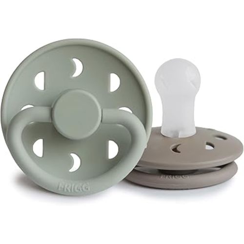 FRIGG Moon SilkySoft Silicone Baby Pacifier | Made in Denmark | BPA-Free (Sage/Portobello, 0-6 Months)