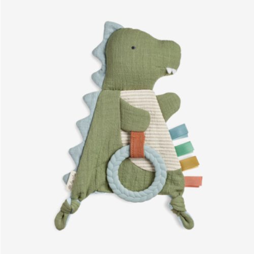Itzy Ritzy - Bitzy Crinkle Sensory Toy Dinosaur with Crinkle Sound for Babies & Toddlers - Features Soft Braided Teething Ring & Textured Ribbons, Designed for Ages 0 Months and Up, Dinosaur