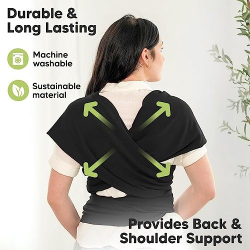 KeaBabies Baby Wrap Carrier - All in 1 Original Breathable Baby Sling, Lightweight,Hands Free Baby Carrier Sling, Baby Carrier Wrap, Baby Carriers for Newborn, Infant,Baby Wraps Carrier (Trendy Black) - One Size (Pack of 1)