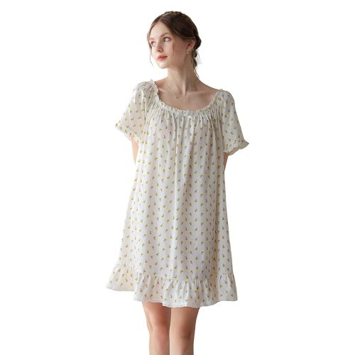 Women's Cotton Nightgowns Vintage Lightweight Gown Sets Short Sleeve Princess Nightdress