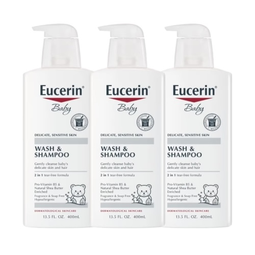 Amazon.com: Eucerin Baby Unscented Baby Shampoo and Body Wash, Hypoallergenic, Tear Free Shampoo and Wash with Pro-Vitamin B5 and Shea Butter, 13.5 Fl Oz Bottle 3 pack : Beauty & Personal Care
