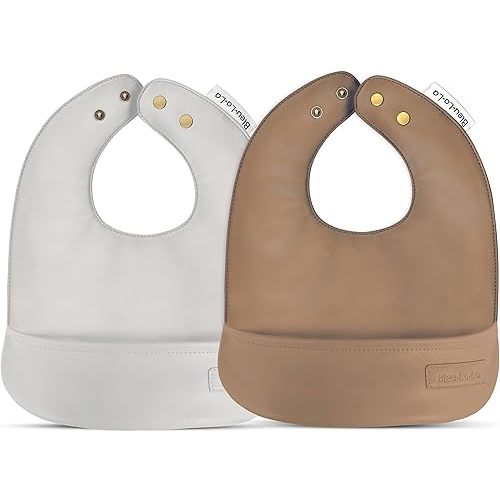 Vegan Leather Easy Clean Baby Bibs with Practical Pocket and Snaps - Great for Feeding and Teething Infants 0-12 Months