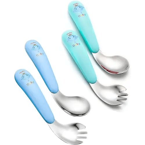 4-Piece Children's Cutlery Stainless Steel Baby Utensils Spoon Fork Set, Learning to Eat Cutlery Set, Learning Spoon Baby Spoon Fork, Bring Your Baby Fun to Eat Independently : Amazon.de: Home & Kitchen