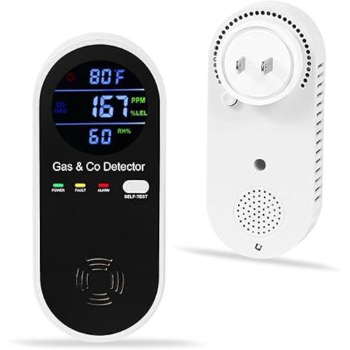 Combination Gas & Carbon Monoxide Detector, Plug in Carbon Monoxide Alarm,Natural Gas Detector,Propane,Methane,4-in-1 Combustible Gas & CO Detector with Fahrenheit(°F) & Humidity for Home,RV,Apartment