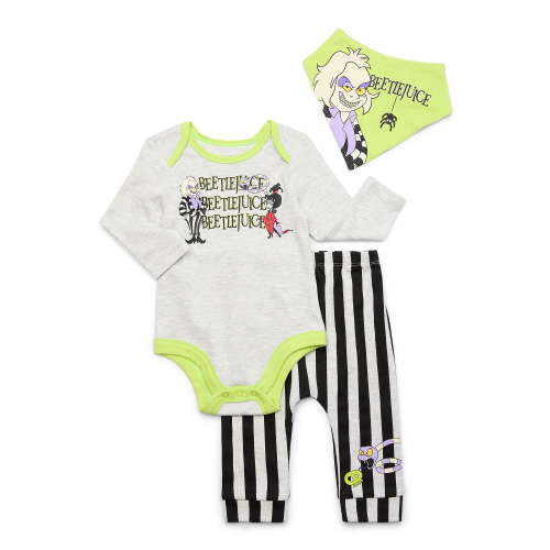 Baby Beetlejuice Halloween Outfit Set - 3-Piece Bodysuit, Pants, Bib