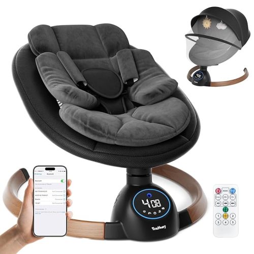 Electric Baby Swing for Infants, Bluetooth Music, 5 Swing Speeds, 3 Timer Settings, Remote & Touch Control, Washable Seat, Canopy w/Mosquito Net, Newborn Gift, 0-9 Months (Max 20lb), Black