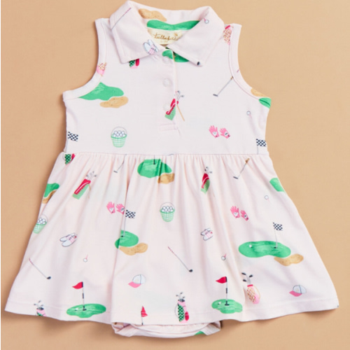 Little Caddy Polo Bodysuit Dress in Pink | Tullabee