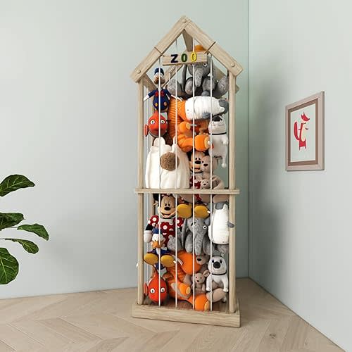 Eniffbaa Stuffed Animal Storage Zoo Wood Soft Toy Organizer Plush Toy Holder Nursery Room Organizer Zoo Cage