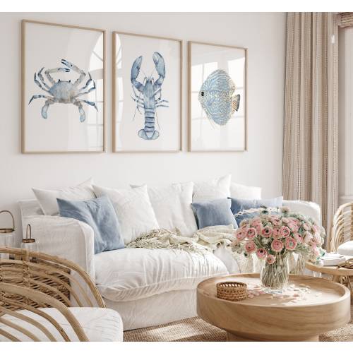 Watercolor Coastal Wall Decor, Light Blue Nautical Art, Set of 3 Prints, Minimalist Wall Decor, Baby Nursery Gift Kids Room Modern Hamptons