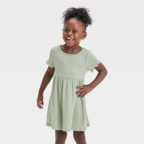 Toddler Girls' Short Sleeve Ribbed Dress - Cat & Jack™ Olive Green 12m