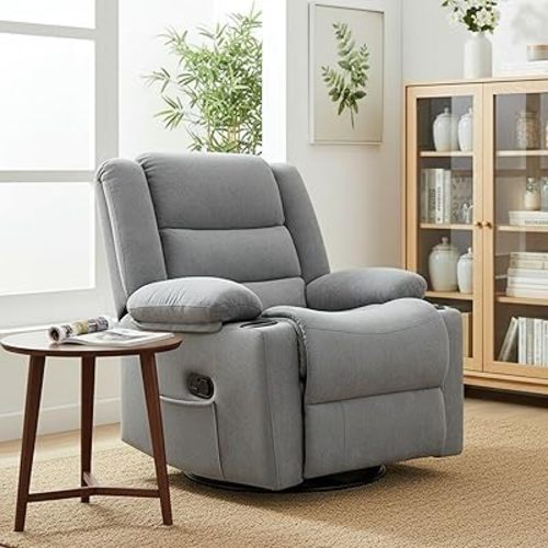 Recliner Chair,360°Swivel Rocking Chairs for Adult,Nursery Chair,Recliner with Side Pockets and Cup Holders,Rocker Recliner with a Suitable for Living Rooms,Bedrooms,Light Grey