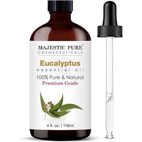 Majestic Pure Essential Oil with Glass Dropper - 100% Pure and Natural - Essential Oils for Diffuser, Aromatherapy, Soap and Candle Making, Eucalyptus Essential Oil, Eucalyptus Oil, 4 Fl Oz