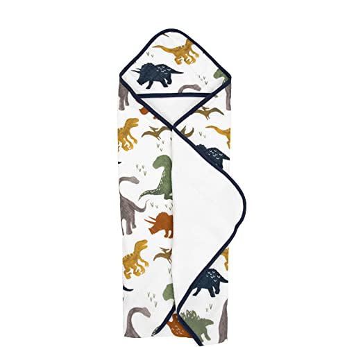 Little Unicorn Cotton Muslin & Terry Infant Hooded Bath Towel | 100% Cotton Muslin & Terry | Extra Soft and Absorbent | Newborn, Baby | Unisex | 30” x 30” | Dino Friends