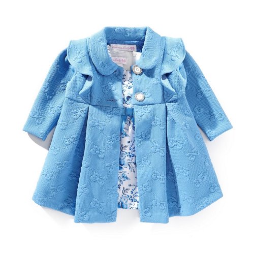 Bonnie Jean Baby Girls Newborn-24 Months Long Sleeve Solid Jacquard Knit Coat & Floral-Printed Shantung Fit & Flare Dress Set