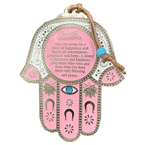 Hamsa Wall Decor Red/Blue Evil Eye Charm Protection Amulet Home/Business Good Luck Charms in English/Hebrew Blessings