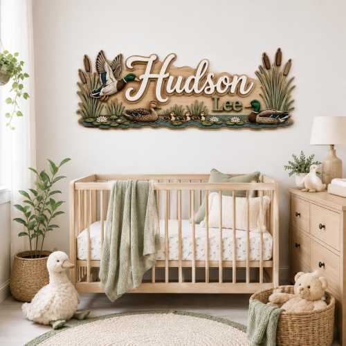 Personalized Duck Nursery Name Sign, Mallard Baby Boy Wall Decor, Rustic Pond Nursery Baby Gift, Hunting Duck Lover Gift, Baby Love Duck