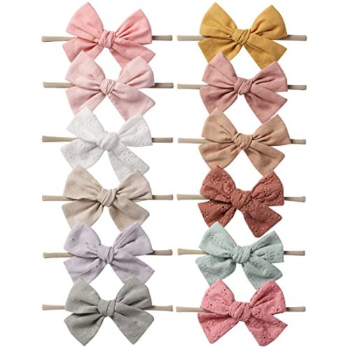 Kidocheese 12pcs Baby Girl Nylon Headbands Hair Bows Elastics Hairbands Hair Accessories for Newborn Infant Toddler Kids Teens and Children - Style A