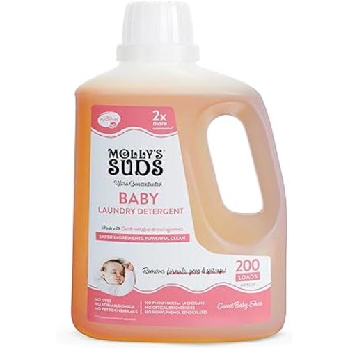 Molly's Suds Baby Liquid Laundry Detergent | Removes Formula, Poop & Spit-Up Stains | Extra Gentle on Newborn Skin (Sweet Baby Shea, 200 Loads)