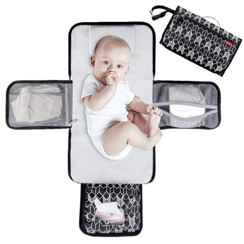 Lekebaby Portable Nappy Changing Mat Travel Baby Change Mat with Wipe-Pocket and Head Cushion, Black