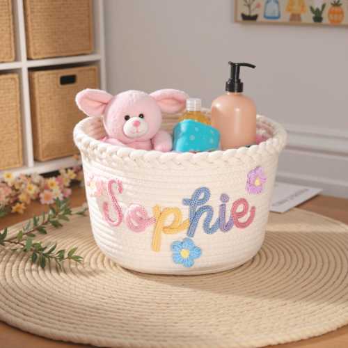 Personalized Baby Twist Basket · Alphabet Baby Shower Basket · Cotton Rope Nursery Name Basket · Colorful Toy Basket · Newborn Basket