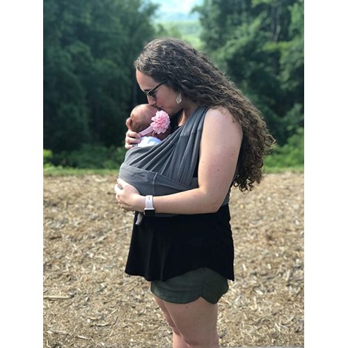 Baby K'tan Breeze Baby Wrap Carrier, Infant and Child Sling - Simple Wrap Holder for Babywearing - No Rings or Buckles - Carry Newborn up to 35 lbs, Charcoal, X-Small (W Dress 2-4 / M Jacket up to 36)
