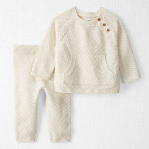 Baby Organic Cotton Sweater Knit Pullover Set in Cream