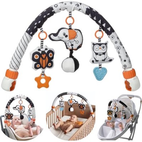 BTEPSGA Car Seat Toys for Babies 0-6 Months, Stroller Toys for Infant 0-6 Months, Newborn Sensory Hanging Rattle Arch Toy with Butterfly Elephant Owls,Musical Toy for Baby 6-12 Months