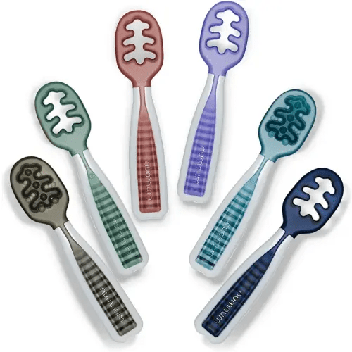 NumNum Baby Spoons Set, Pre-Spoon GOOtensils for Kids Aged 6+ Months - First Stage, Baby Led Weaning (BLW) Spoon - Self Feeding, Silicone Toddler Food Utensils - 6 spoons, Beach Party