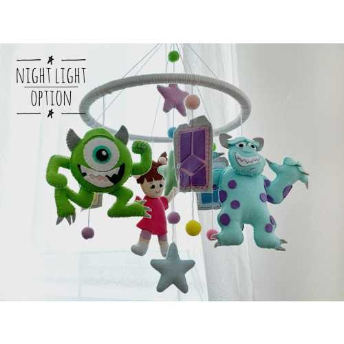 Monsters inc baby crib mobile nursery decor Cartoon room decor Baby shower new mom gifts ideas Baby girl boy mobile Unique baby mobile