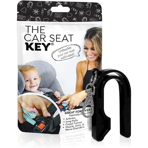 The Car Seat Key - Original Car Seat Key Chain Buckle Release Tool - Easy Unbuckle Opener Aid for Nails, Parents, Grandparents & Older Children by NAMRA Made in USA (Black)