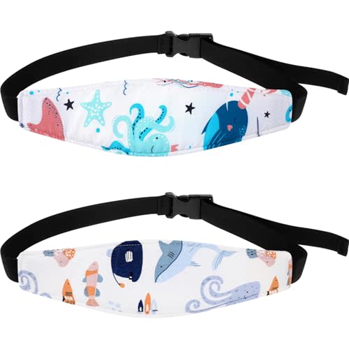 HESTYA 2 Pieces Baby Carseat Head Support Band Strap Headrest Stroller Seat Sleeping Headrest Neck Relief Head Strap Headband for Kids Children Toddler Infant(Ocean Animals)