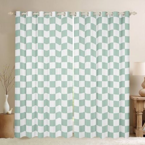 Erosebridal Buffalo Plaid Curtains for Living Room,Geometric Grid 30%-50% Blackout Curtains Set of 2 (38Wx45L),Checkered Decoration