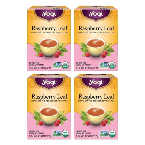 Yogi Tea Organic Raspberry Leaf Tea - 16 Tea Bags per Pack (4 Packs) - Caffeine-Free, Aids Discomfort of Menstruation - Made from Raspberry Leaves
