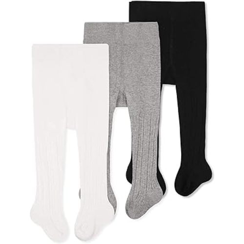 CozyWay Girls Tights Cotton Cable Knit Footed Pantyhose Baby Toddler Leggings - Pack of 3