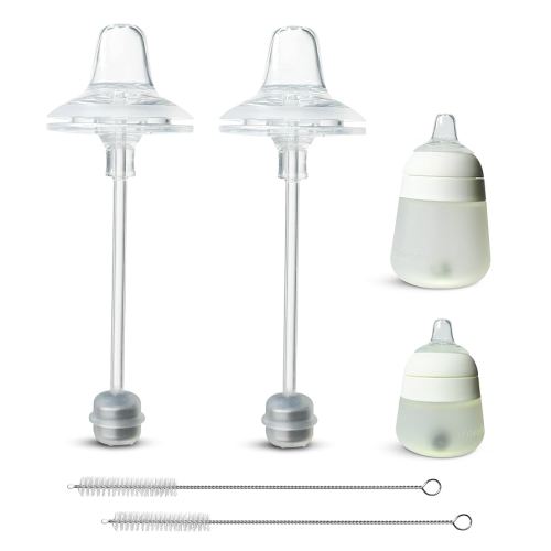 Sippy Cup Conversion Kit for Nanobébé Flexy Silicone Baby Bottles 2-Count | Soft Food Grade Silicone Sippy Spout Nipples, Weighted Straw and Straw Cleaning Brush | BPA Free | 4+ Months (Sippy Kit)