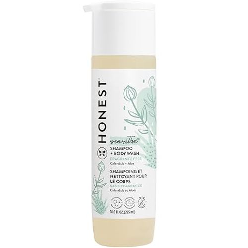 The Honest Company 2-in-1 Cleansing Shampoo + Body Wash for Sensitive Skin | Gentle for Baby | Naturally Derived, Tear-free, Hypoallergenic | Fragrance Free, 10 fl oz