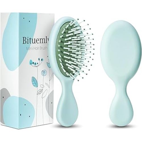 Hair Brush, Mini Detangling Hairbrush for Dry and Wet Hair, Small Size Travel Detangler Brush for Women Men Girls Boys Kids All Hair Types (Light Green)